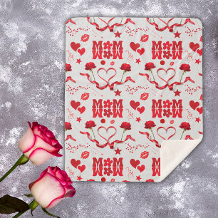 MOM/WOW: A Love Letter in Red on gray Sherpa Blanket