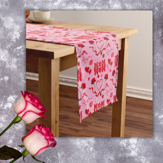 MOM/WOW: A Love Letter in Red on pink | Short Table Runner