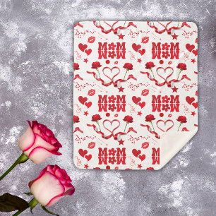 MOM/WOW: A Love Letter in Red on white   Sherpa Blanket