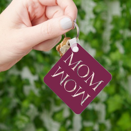 MOM  WOW floral letters on heather colored Keychain