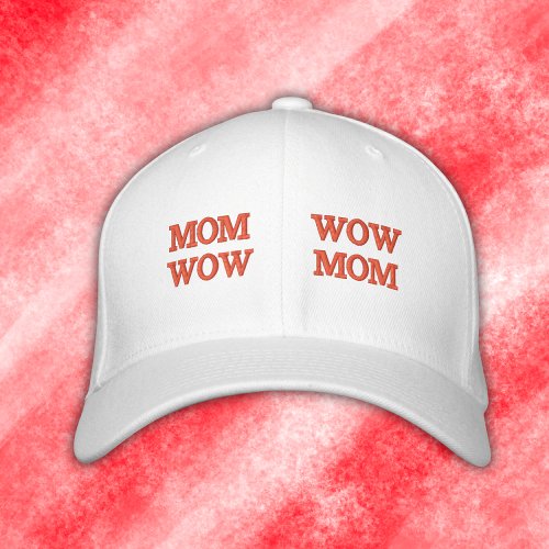 MOM WOW in red embroidery  Womens Polo Embroidered Baseball Cap