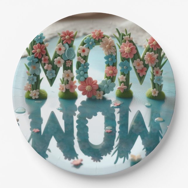 Mom Wow Ornate Floral Paper Plates (Front)