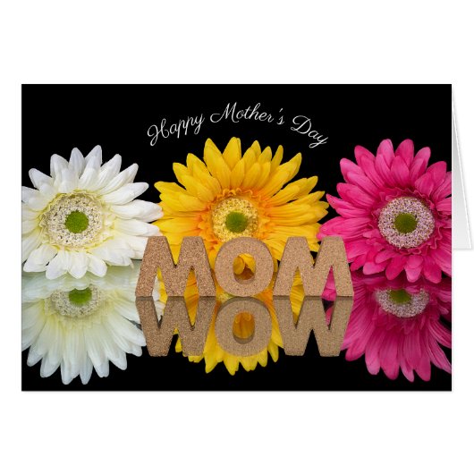 MOM-WOW with flower reflection on black mirror Cards (Front Horizontal)