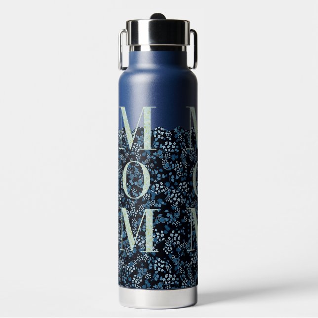 Mom Yoga Pilates blue and aqua Water Bottle (Front)
