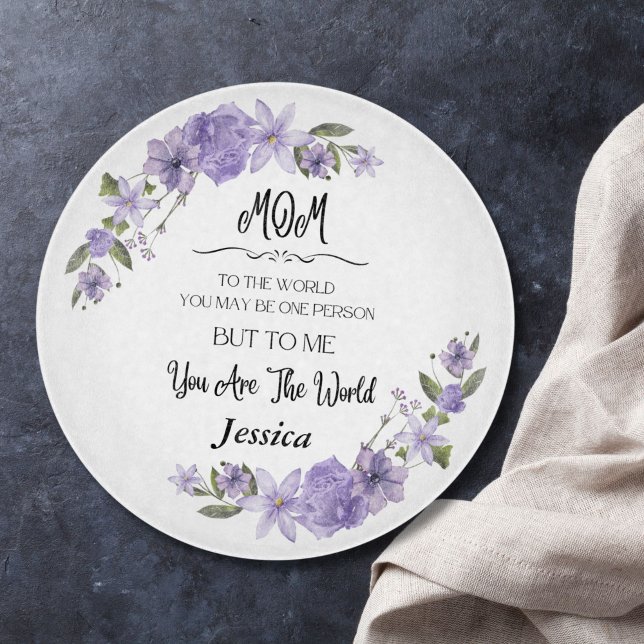 Mom You Are The World Personalized Cutting Board (Personalized cutting board - "You Are My World" Text with Name, Floral Design, Unique Gift to Mom)