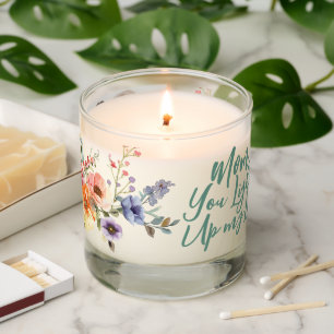 Mom You Light Up My Life Watercolor Floral Photo Scented Candle