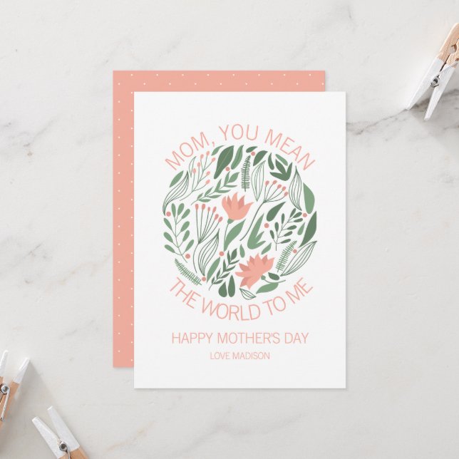 Mom You Mean The World To Me Mother's Day Card (Front/Back In Situ)