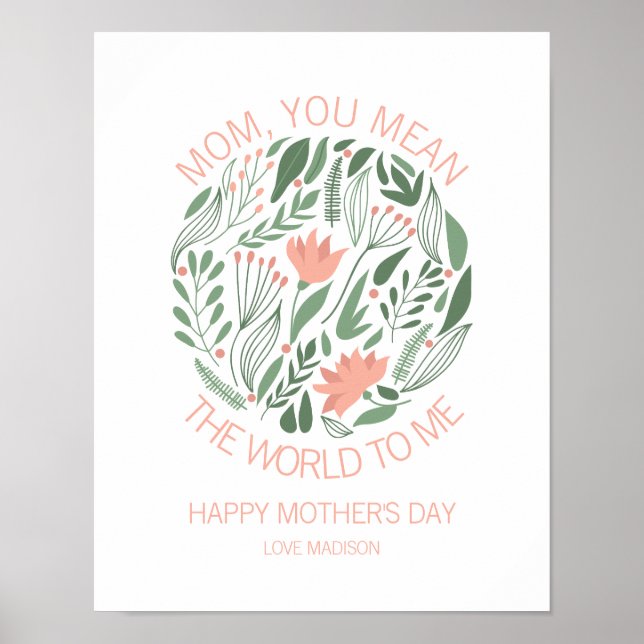 Mom You Mean The World To Me Mother's Day Poster (Front)
