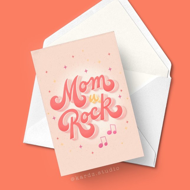 Mom You Rock Happy Mothers Day Card (The image shows a 5x7 inch card. Personalize with your message inside.)