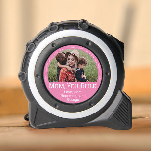 Mom You Rule Personalized Mother's Photo Text Pink Tape Measure