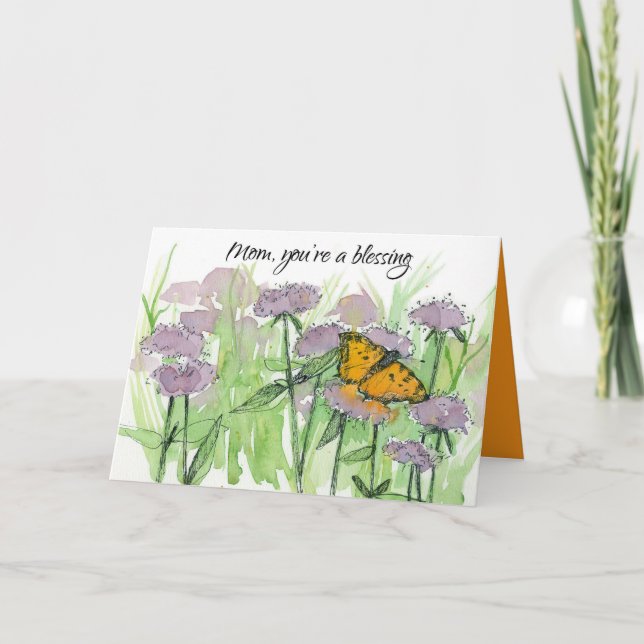 Mom You're A Blessing Mother's Day Butterfly Flora Card (Front)