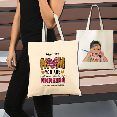 Mom Youre Amazing Sparkly Customizable Photo Tote Bag