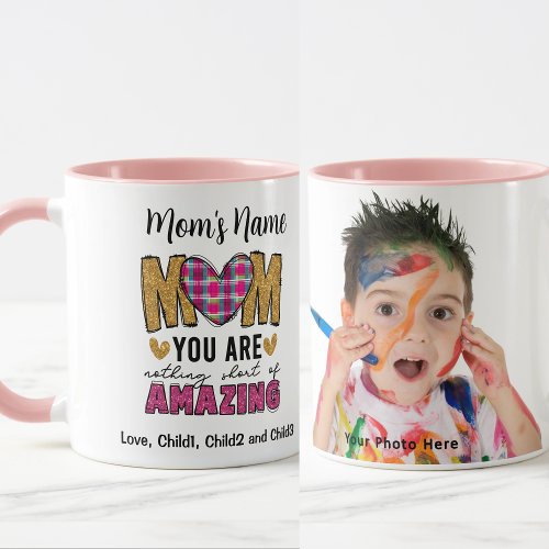 Mom Youre Amazing Sparkly Customizable Pink Photo Mug