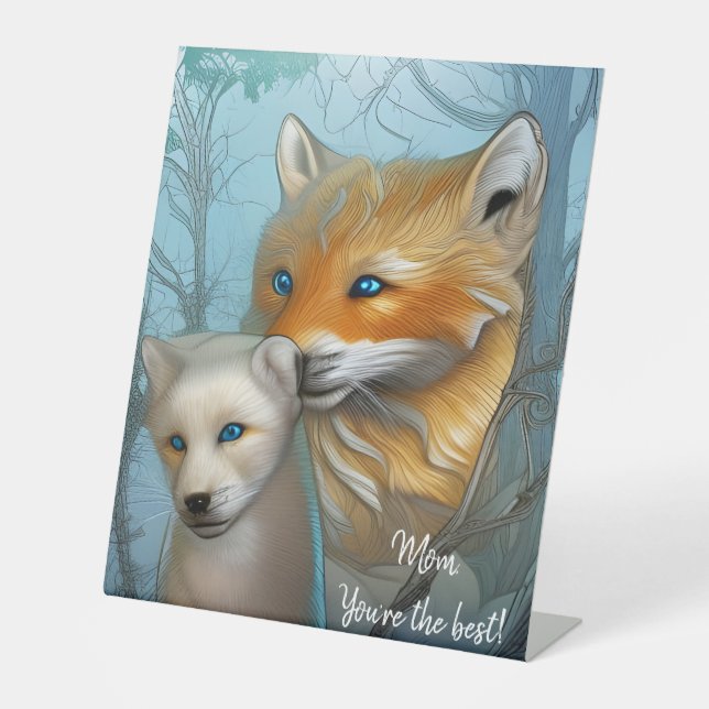 Mom You're the best - Fox and baby Pedestal Sign (Front)