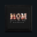 Mom You're the Best Quote Black Photo Collage Gift Box<br><div class="desc">This Mother's Day inspired custom photo collage gift box features three photos decorating the word art, "MOM" and below in hand lettered modern white script typography it reads "you're the best" with personalized names to sign accented by hearts on a black background. Show your mother you love her and create...</div>