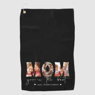 Mom You're the Best Quote Black Photo Collage Golf Towel