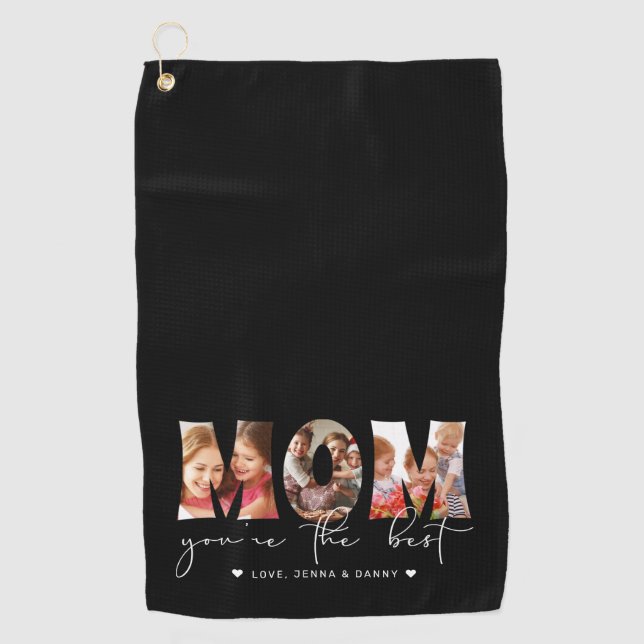 Mom You're the Best Quote Black Photo Collage Golf Towel (Front)