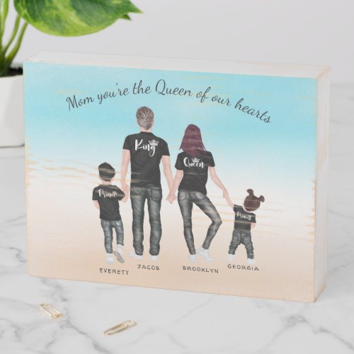 Mom Youre the Queen  Watercolor Family Portrait Wooden Box Sign