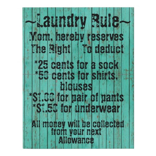 Moma Laundry Rules Deductions From Allowance on a Faux Canvas Print