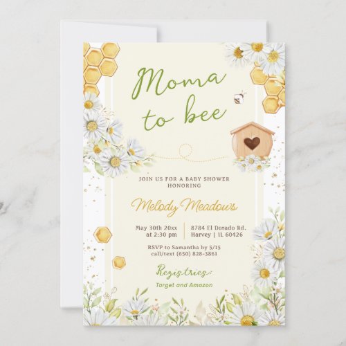 Moma to Bee Honeybee Wildflower Yellow Baby Shower Invitation