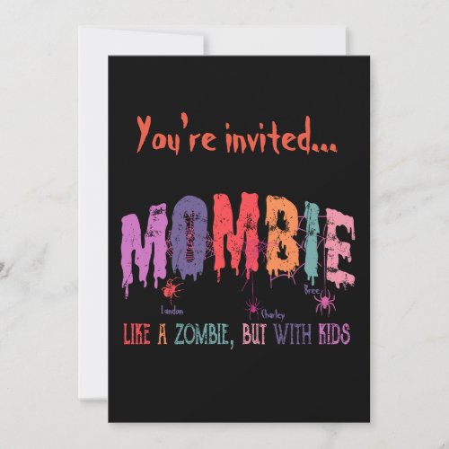 Mombie Zombie With Kids Halloween Party Invitation