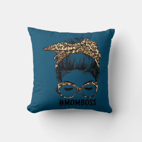 Momboss Leopard Pattern Messy Bun Glasses Woman  Throw Pillow