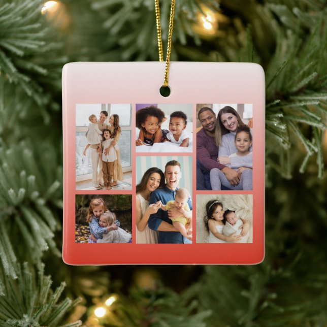 Moments in Focus: Customizable 6 Photo Collage Ceramic Ornament (Tree)