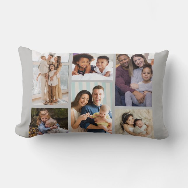Moments in Focus: Customizable 6 Photo Collage Lumbar Pillow (Front)