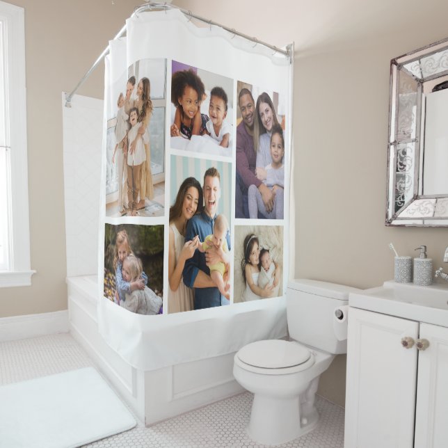Moments in Focus: Customizable 6 Photo Collage Shower Curtain (In Situ)