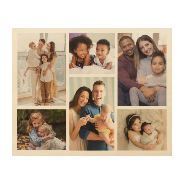 Moments in Focus: Customizable 6 Photo Collage Wood Wall Art (Front)