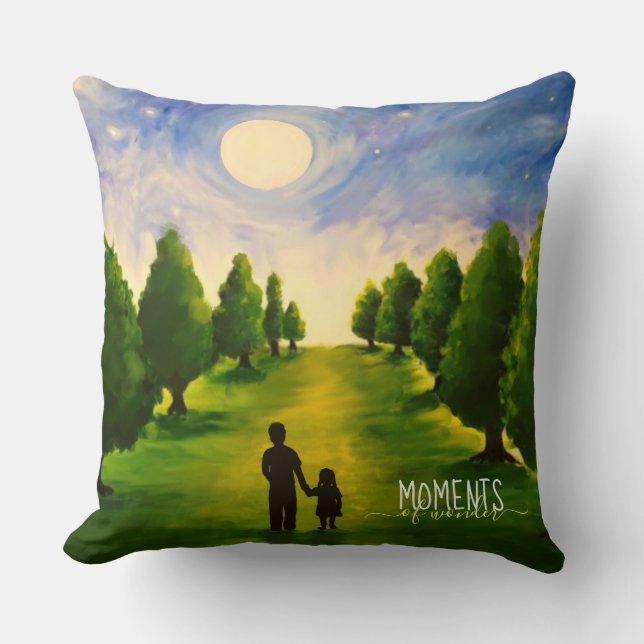Moments of wonder moonlit walk in woods throw pillow (Front)