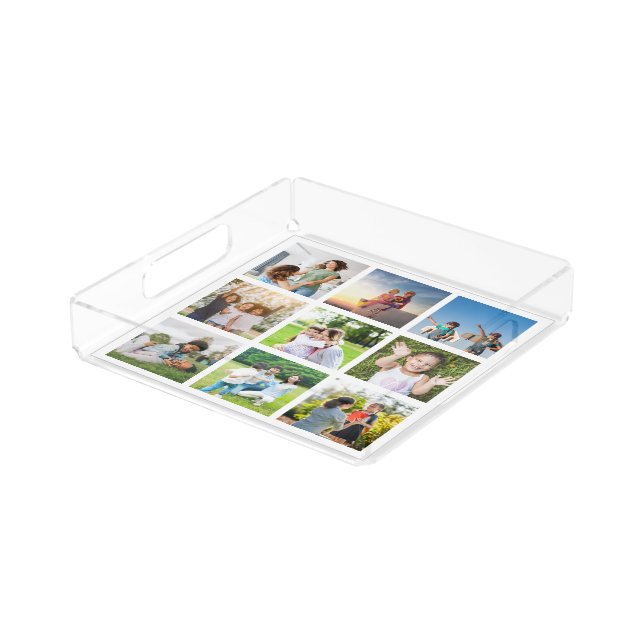 Moments Treasured: Customizable 9 Photo Collage Acrylic Tray (Angled)