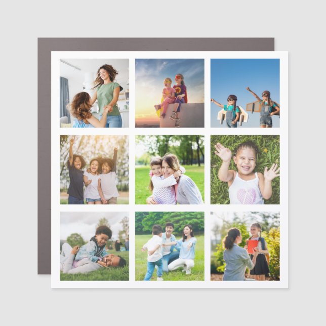 Moments Treasured: Customizable 9 Photo Collage Car Magnet (Front)