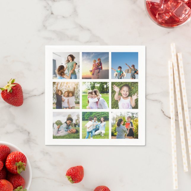 Moments Treasured: Customizable 9 Photo Collage Napkins (Insitu)