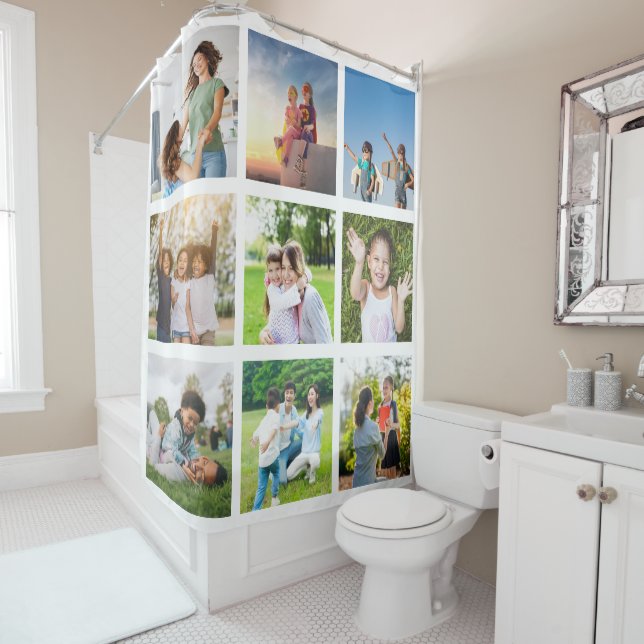 Moments Treasured: Customizable 9 Photo Collage Shower Curtain (In Situ)