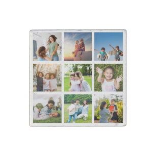 Moments Treasured: Customizable 9 Photo Collage Stone Magnet