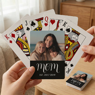 MomEstablished Script Black Photo Poker Cards
