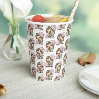 Momfulness Cute Mother Daughter Ice Cream Pattern Paper Cups