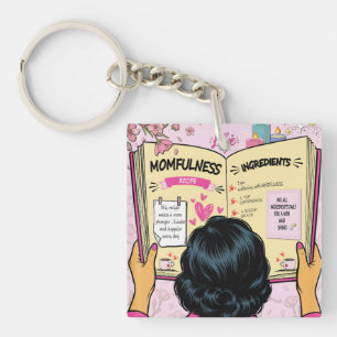 Momfulness Recipe Book Cute Comic Art Keychain