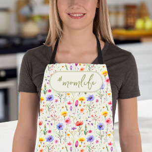 #MomLife Green Colorful Country Wildflower Pattern Apron
