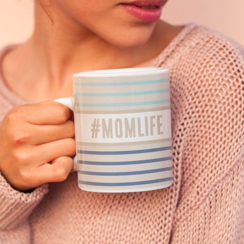 Momlife Hashtag beige blue and white Coffee Mug