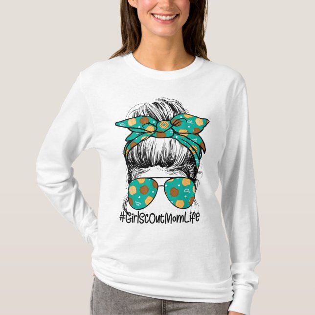 Momlife Messy Bun Scout For Girls Cookie Mom T-Shirt (Front)