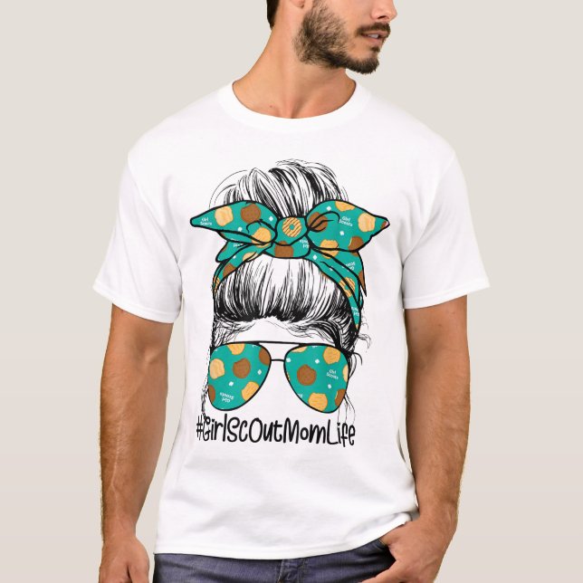 Momlife Messy Bun Scout For Girls Cookie Mom T-Shirt (Front)