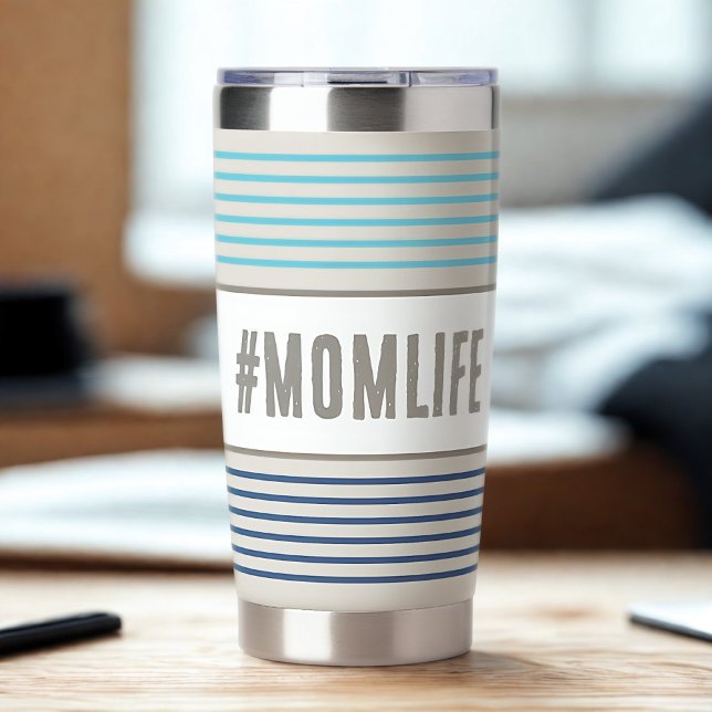Momlife turquoise blue and beige insulated tumbler (#momlife tumbler)