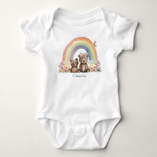 Momma and Baby Bear in Flowers Under a Rainbow Bodysuit