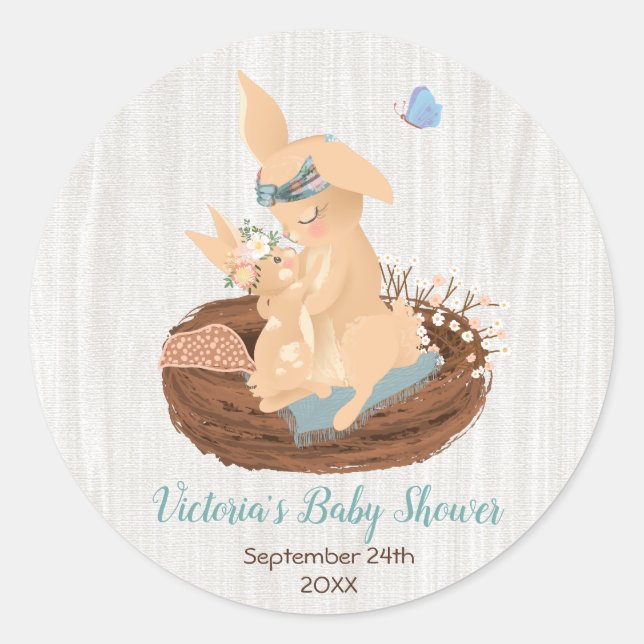Momma and baby bunny rabbit shower stickers (Front)