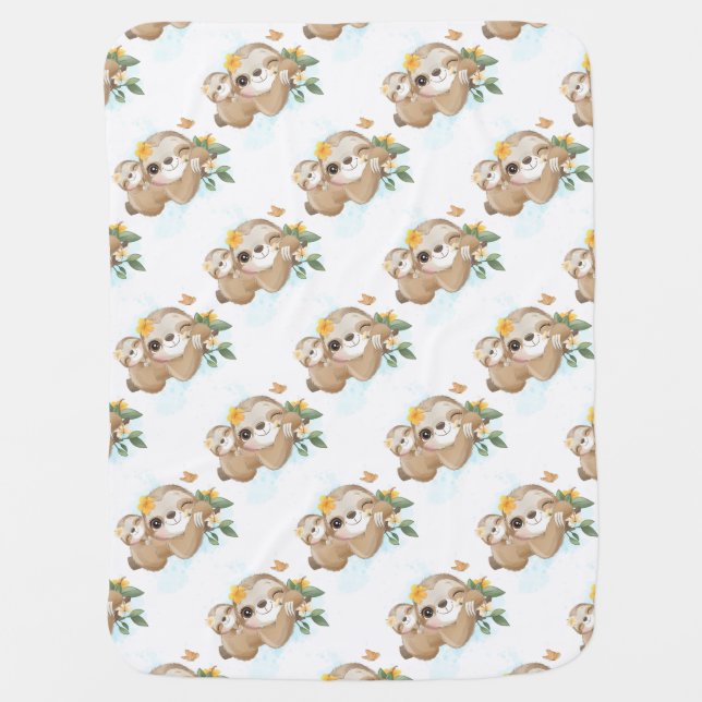Momma and Baby Sloth Baby Blanket (Front)