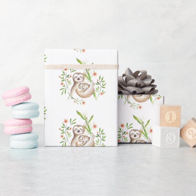 Momma and baby sloths   wrapping paper (Baby Shower)