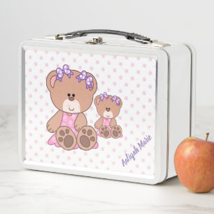 Momma and Baby Teddy Bears Metal Lunch Box