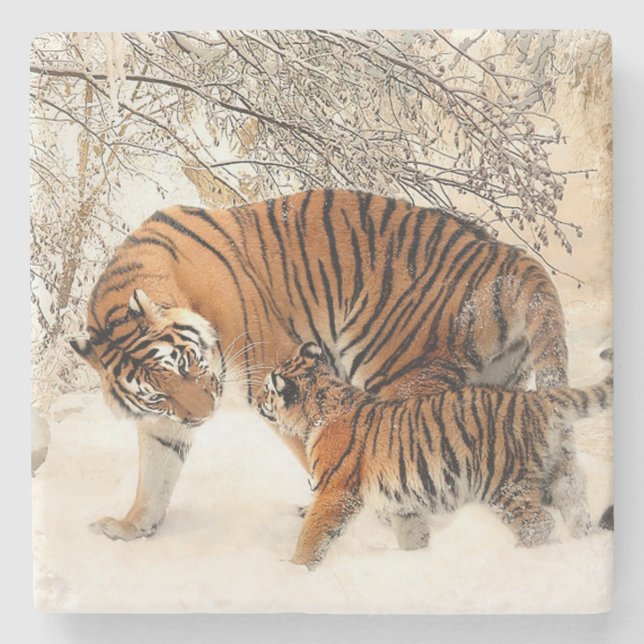 Momma and Baby Tiger Stone Coaster (Front)